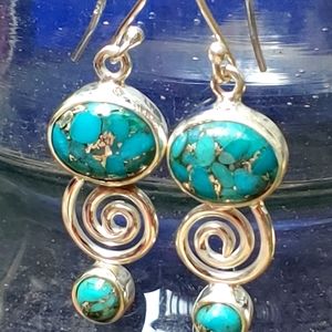 Silver Veined Turquoise and Sterling Earrings